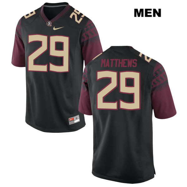 Men's NCAA Nike Florida State Seminoles #29 D.J. Matthews College Black Stitched Authentic Football Jersey ZWM7669YF